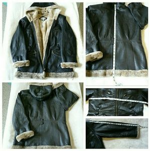 Sean Alexander Hooded Leather Faux Fur Coat